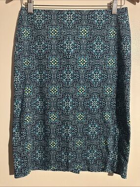 Talbots Navy and Aqua Geometric Floral Pencil Skirt